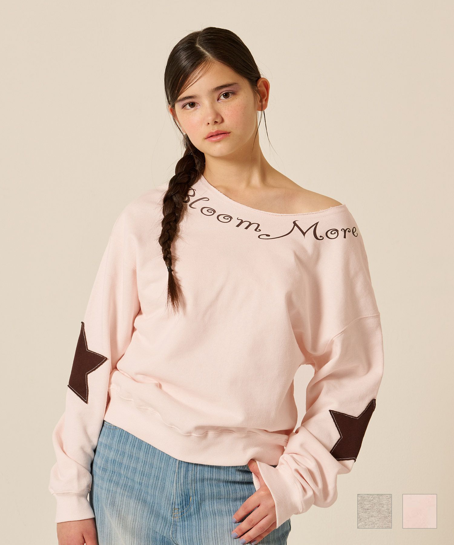 オフショルスウェット TINA：JOJUN 裏毛 オフショル Bloom More スウェット TINA：JOJUN 全2色｜tnj511