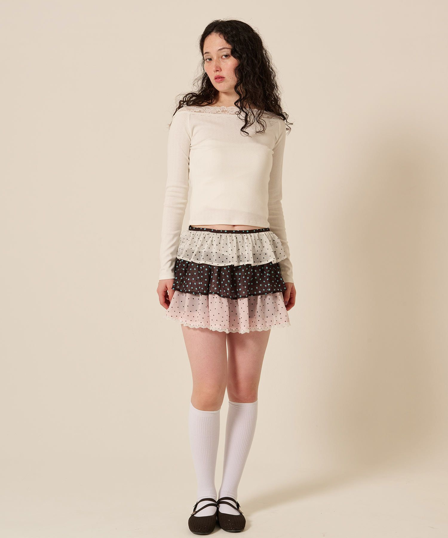 シフォン フリル ラップ レイヤード ショートパンツ TINA：JOJUN 全2色