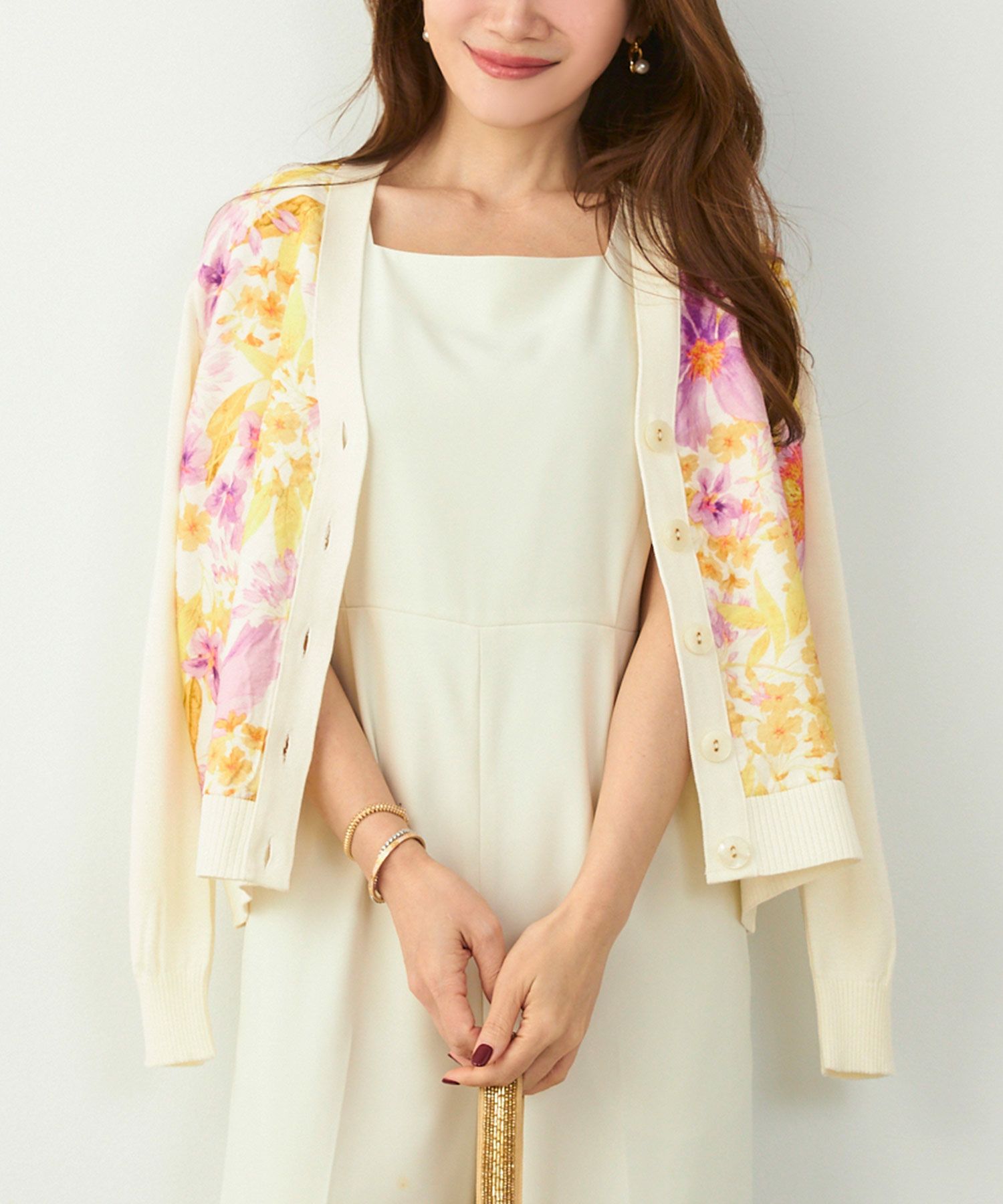 手洗い可 日本製 アンサンブル対応 秋冬春 長袖 可愛い 上品 きれいめ オフィス 柄 フェミニン ジョイントスペース