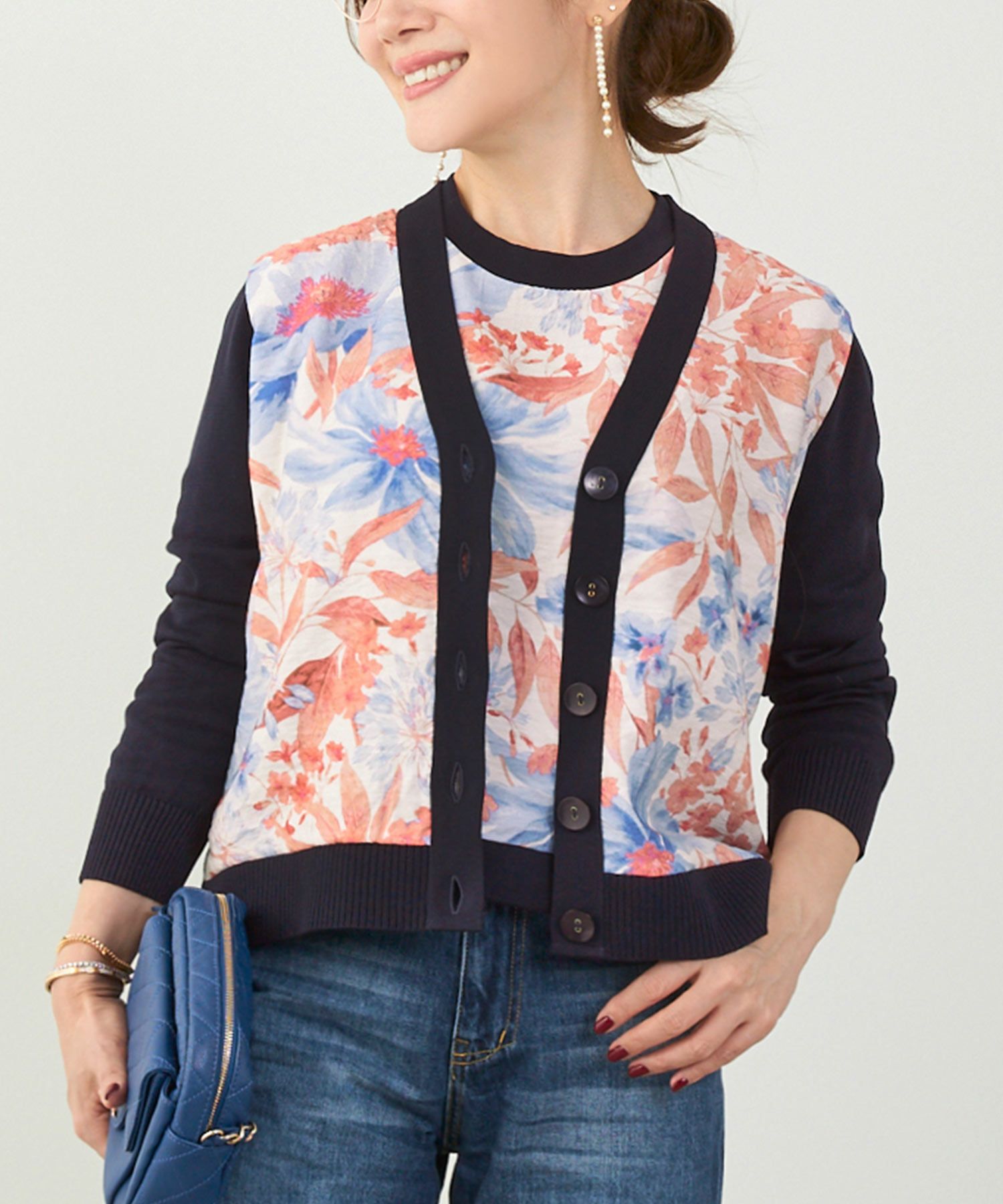 手洗い可 日本製 アンサンブル対応 秋冬春 長袖 可愛い 上品 きれいめ オフィス 柄 フェミニン ジョイントスペース