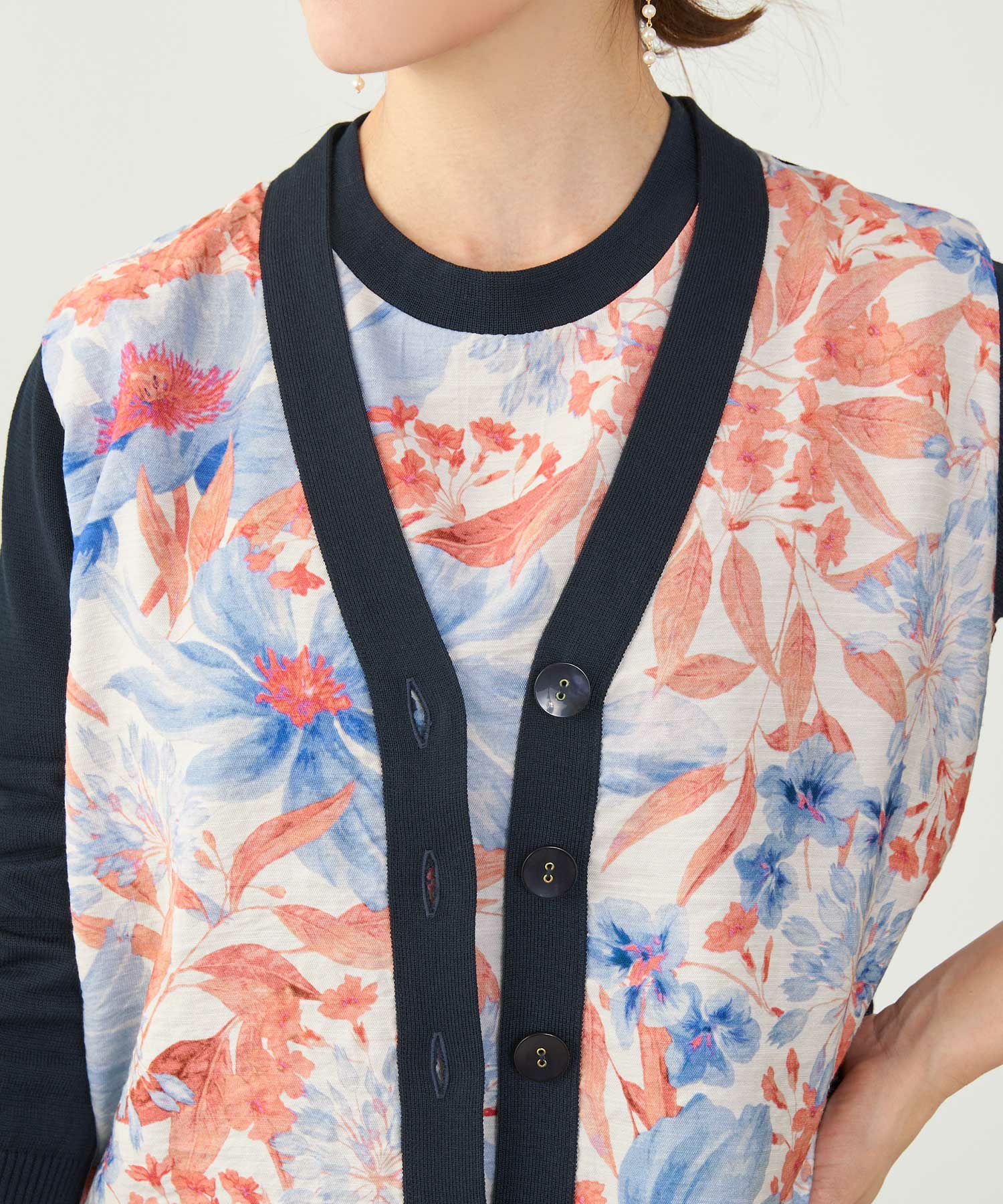 手洗い可 日本製 アンサンブル対応 秋冬春 長袖 可愛い 上品 きれいめ オフィス 柄 フェミニン ジョイントスペース