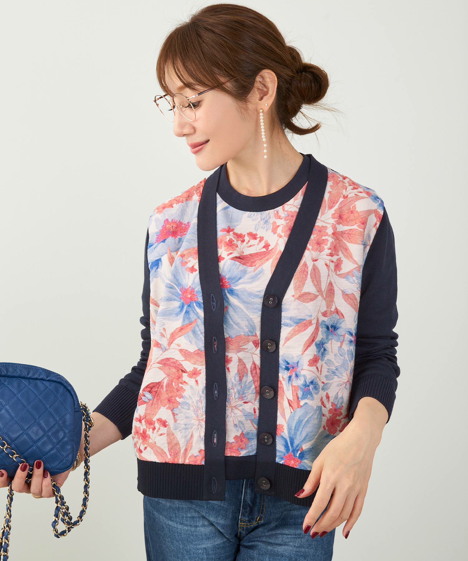 手洗い可 日本製 アンサンブル対応 秋冬春 可愛い 上品 きれいめ オフィス 柄 フェミニン ジョイントスペース