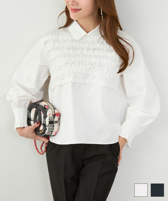 ホイップフリル 襟付き ブラウス 長袖 Liala×PG 全2色｜lpg811-2222【1