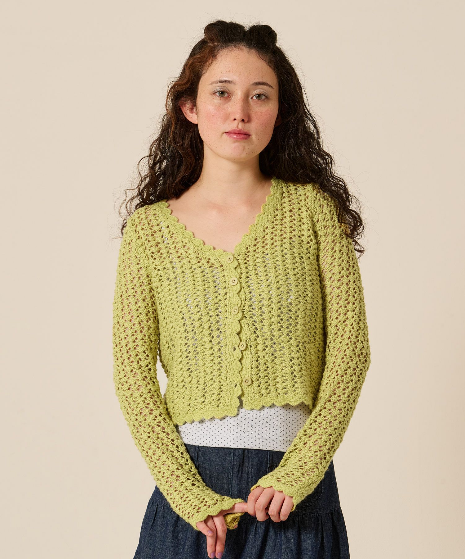 カーディガン/スラブ/グリーン