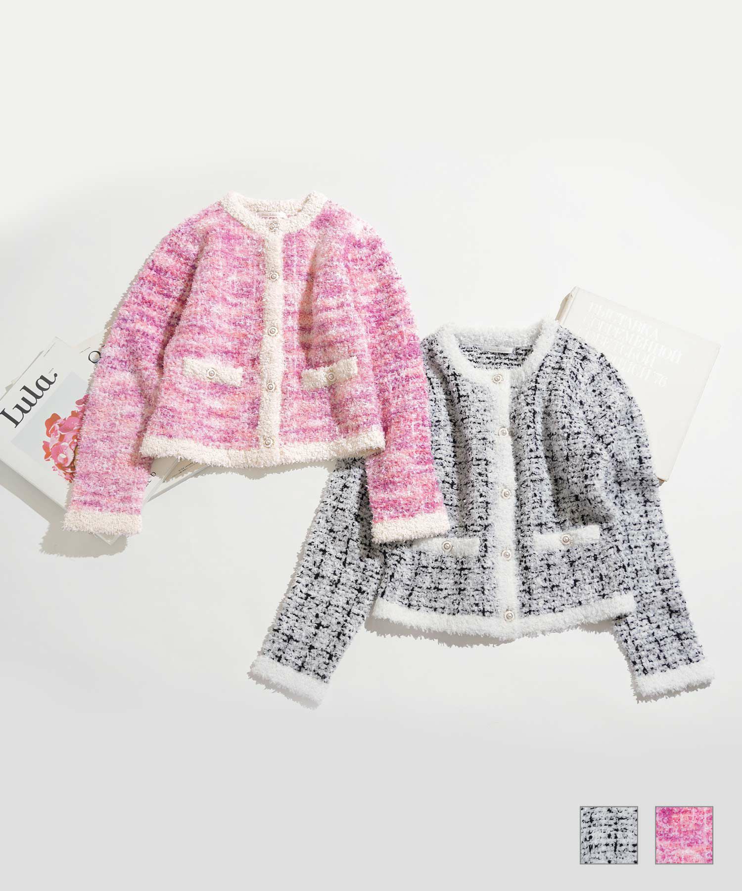 テープヤーン ツイード風 ニット ジャケット Prima Scherrer 全2色｜psc411-0987【1】