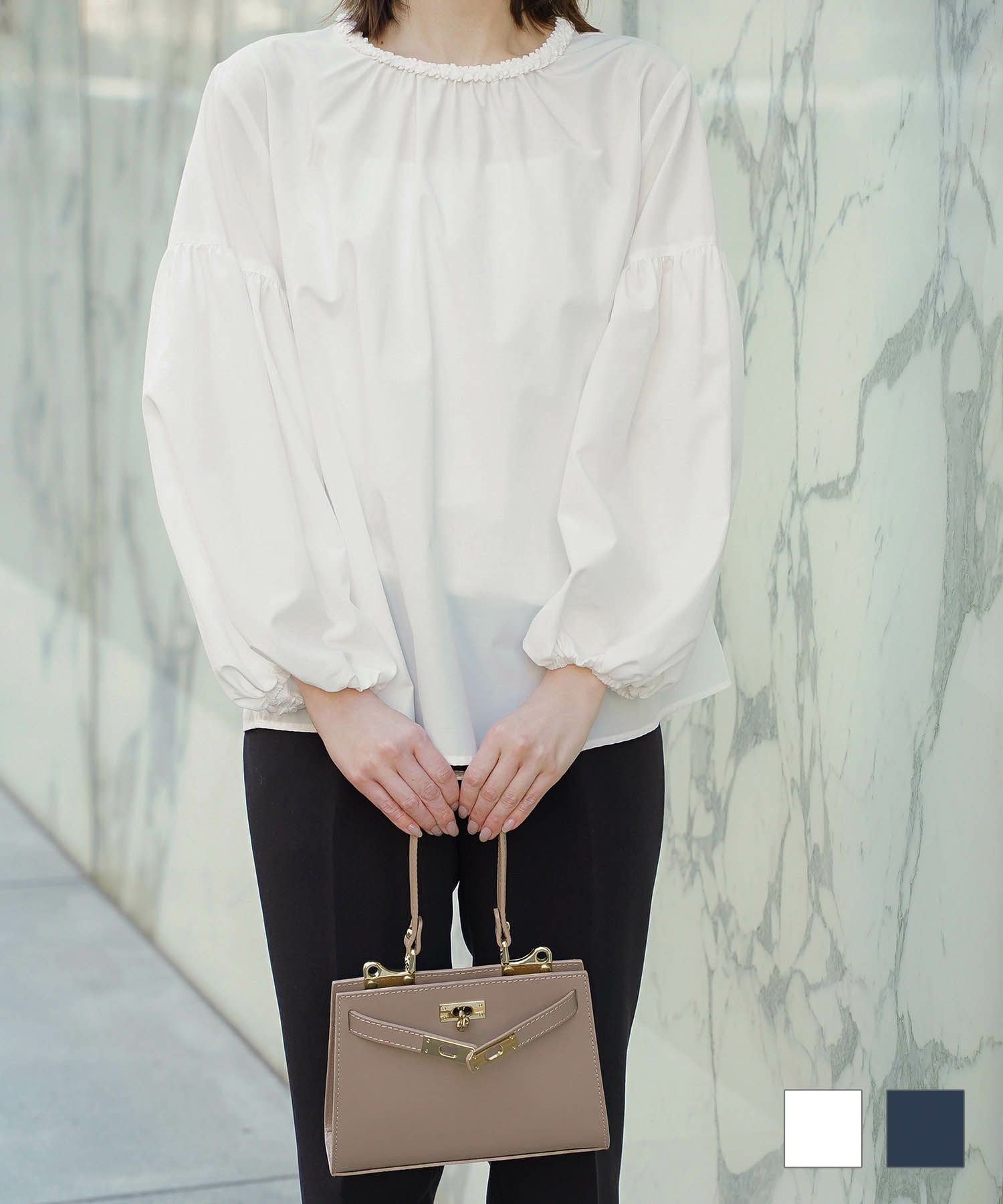 襟ぐりビジュー バルーンスリーブ ブラウス HUIT 全2色｜hit851-0311