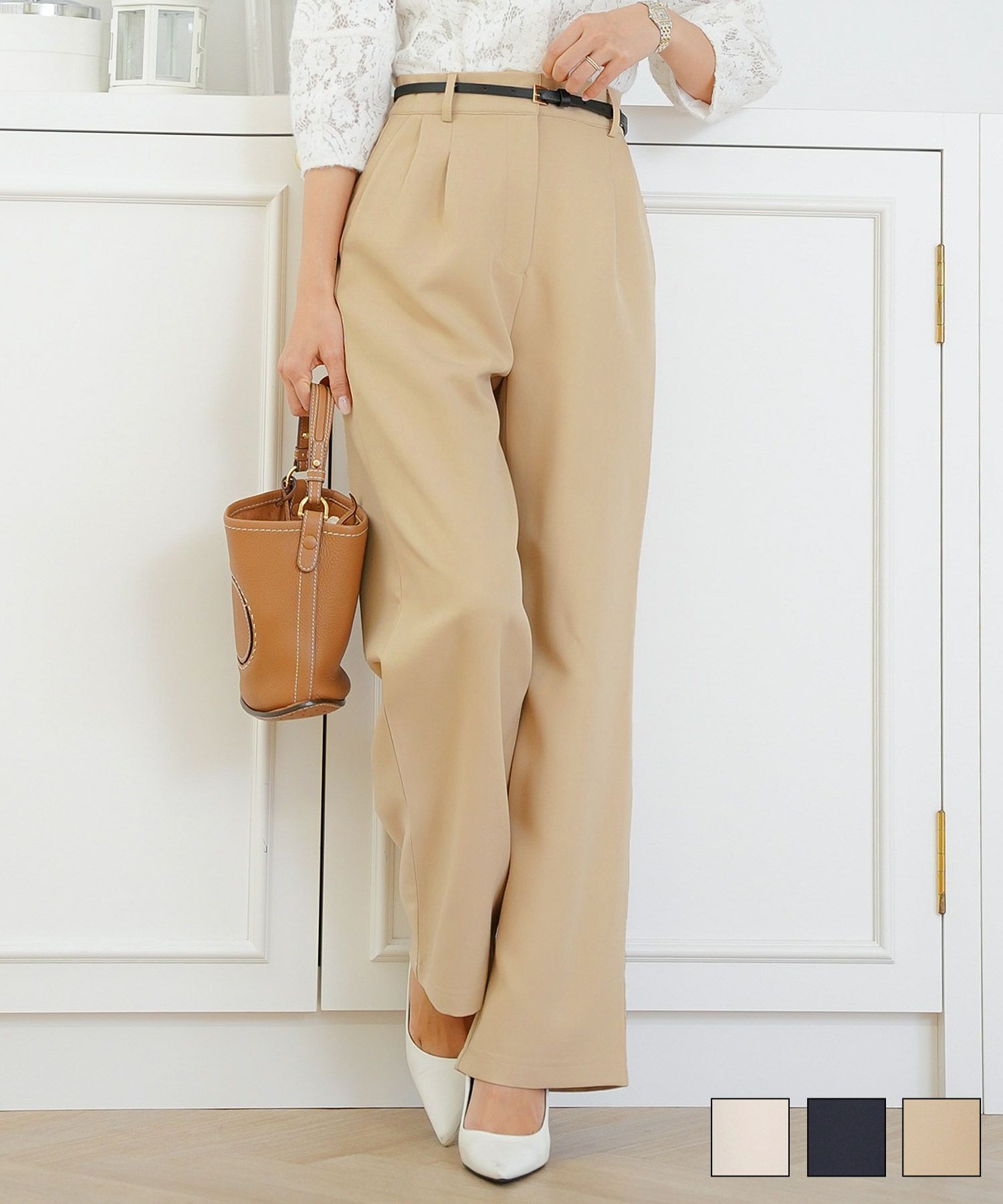 ベルト付き ワイド パンツ le reve vaniller 全3色｜lvn711-2192【1