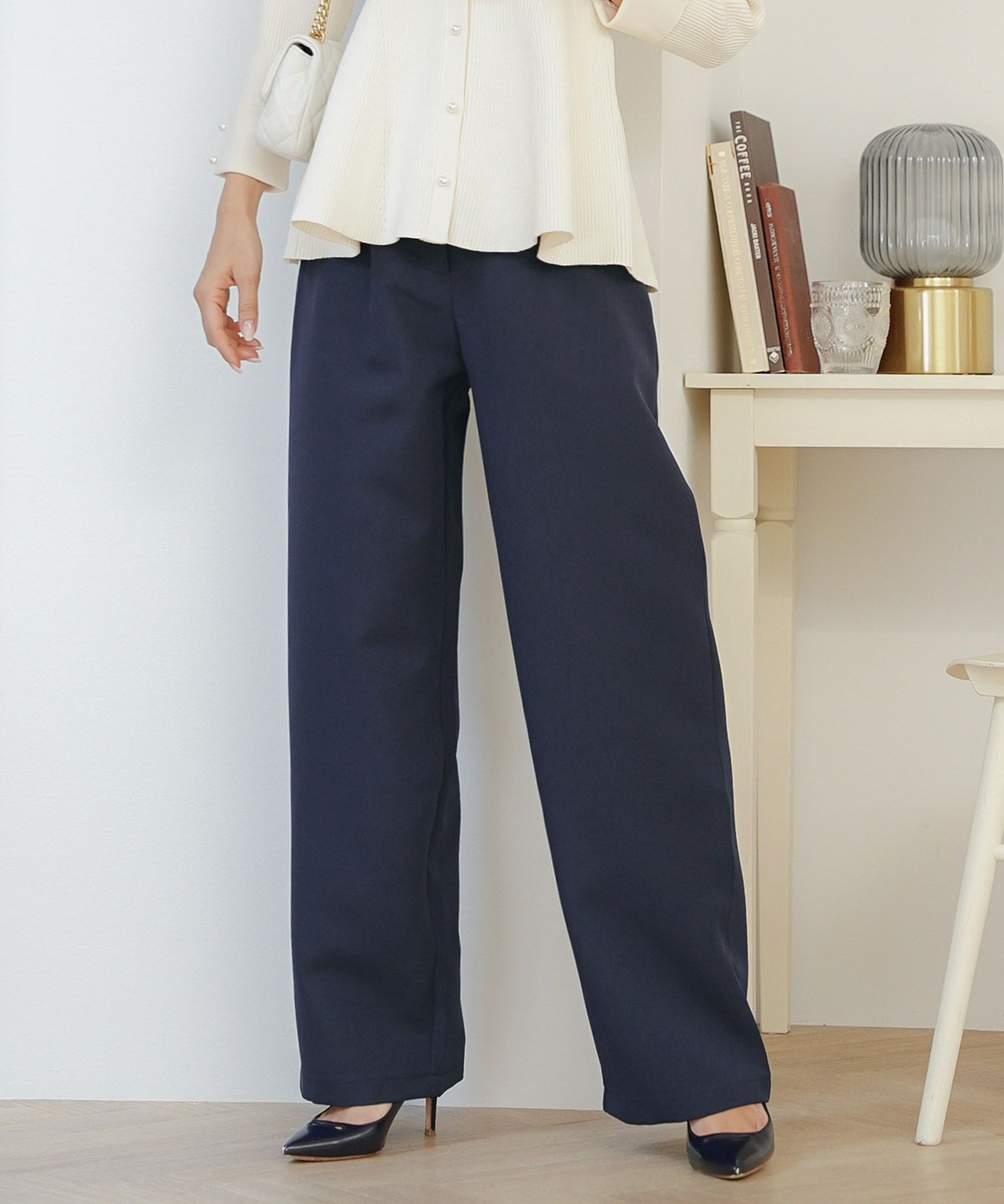 ボトムス パンツ ワイドパンツ ベルト付き ポケット 高身長向け 脚長 体型カバー センタープレス