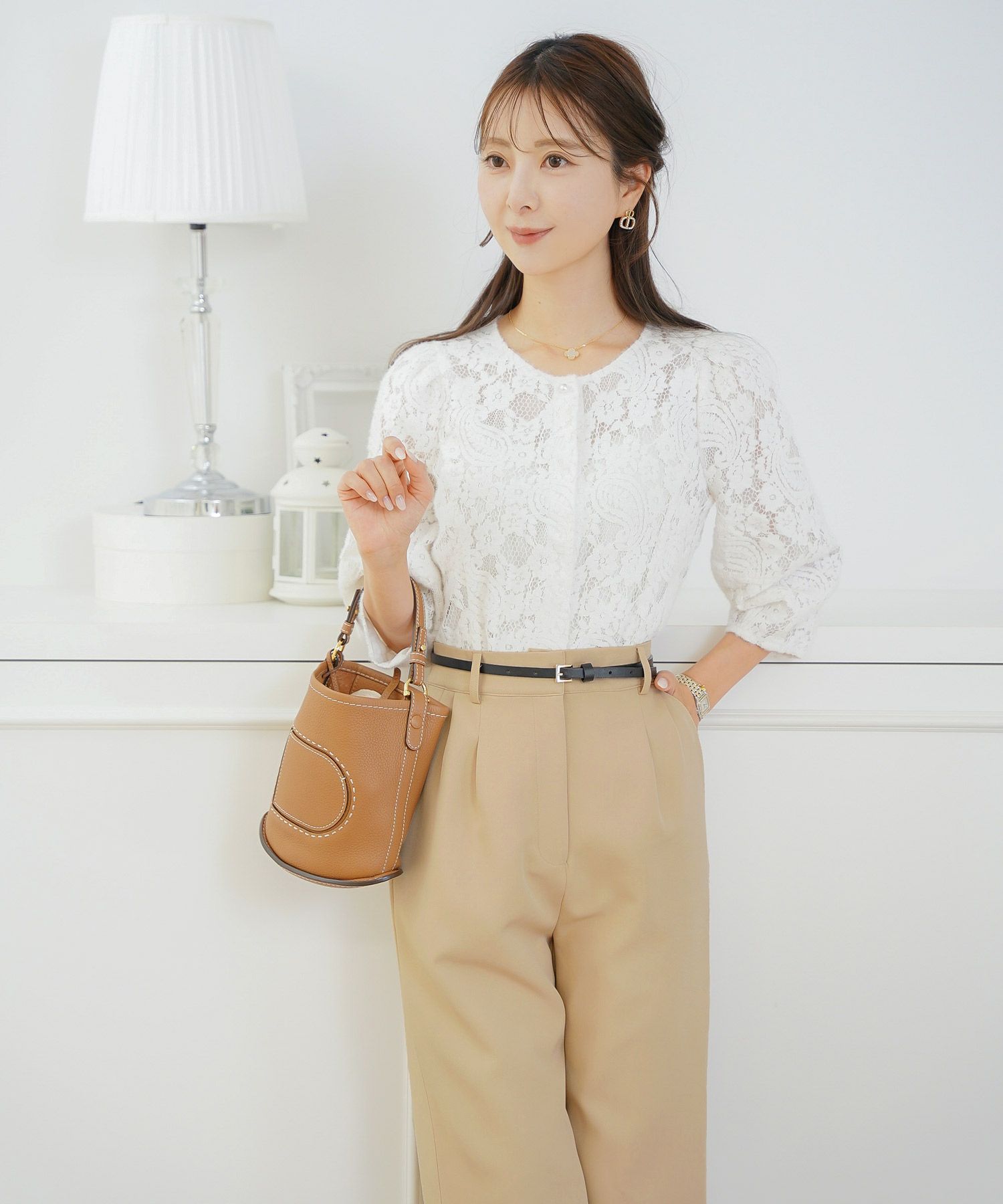 ボトムス パンツ ワイドパンツ ベルト付き ポケット 高身長向け 脚長 体型カバー センタープレス