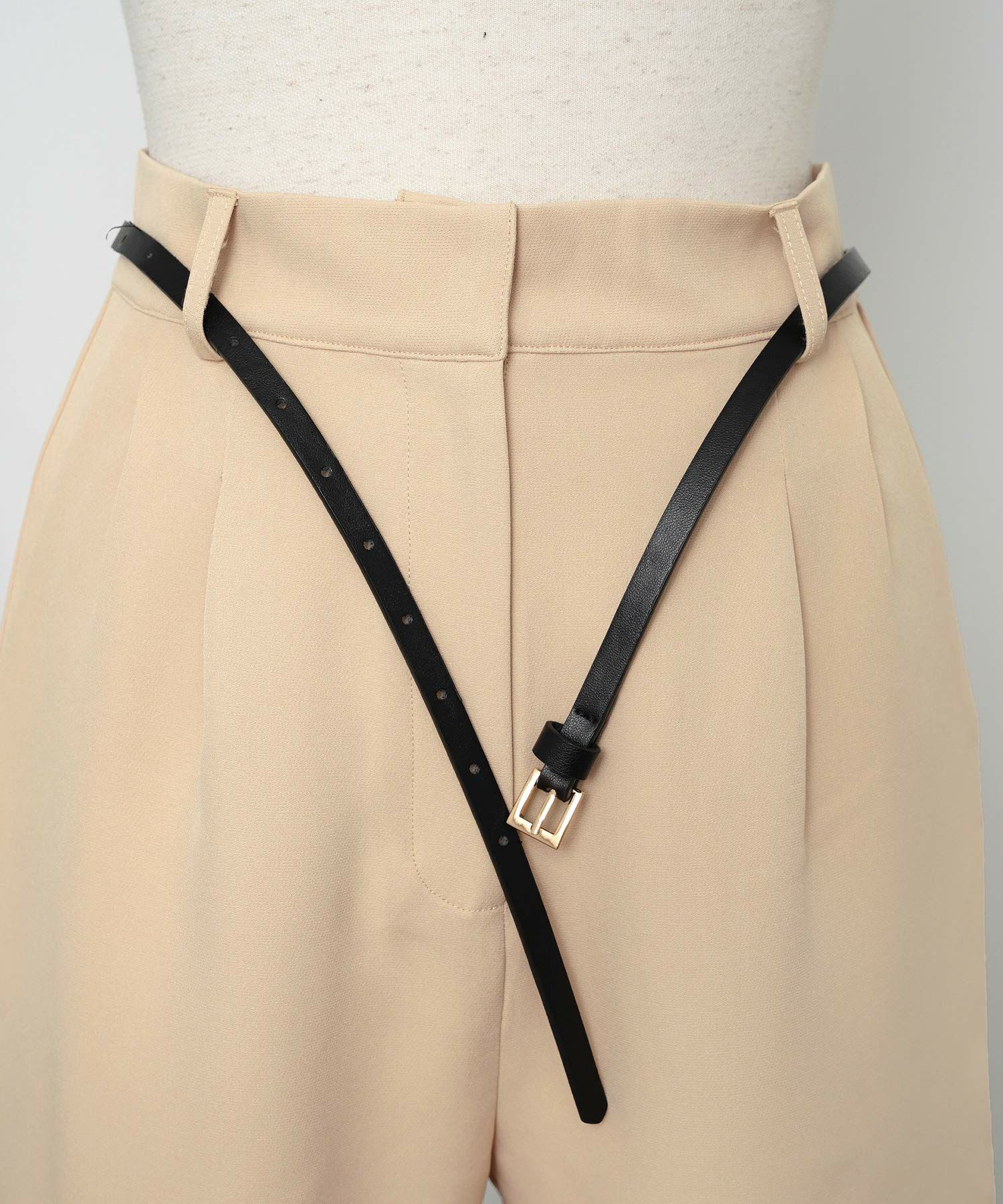 ボトムス パンツ ワイドパンツ ベルト付き ポケット 高身長向け 脚長 体型カバー センタープレス