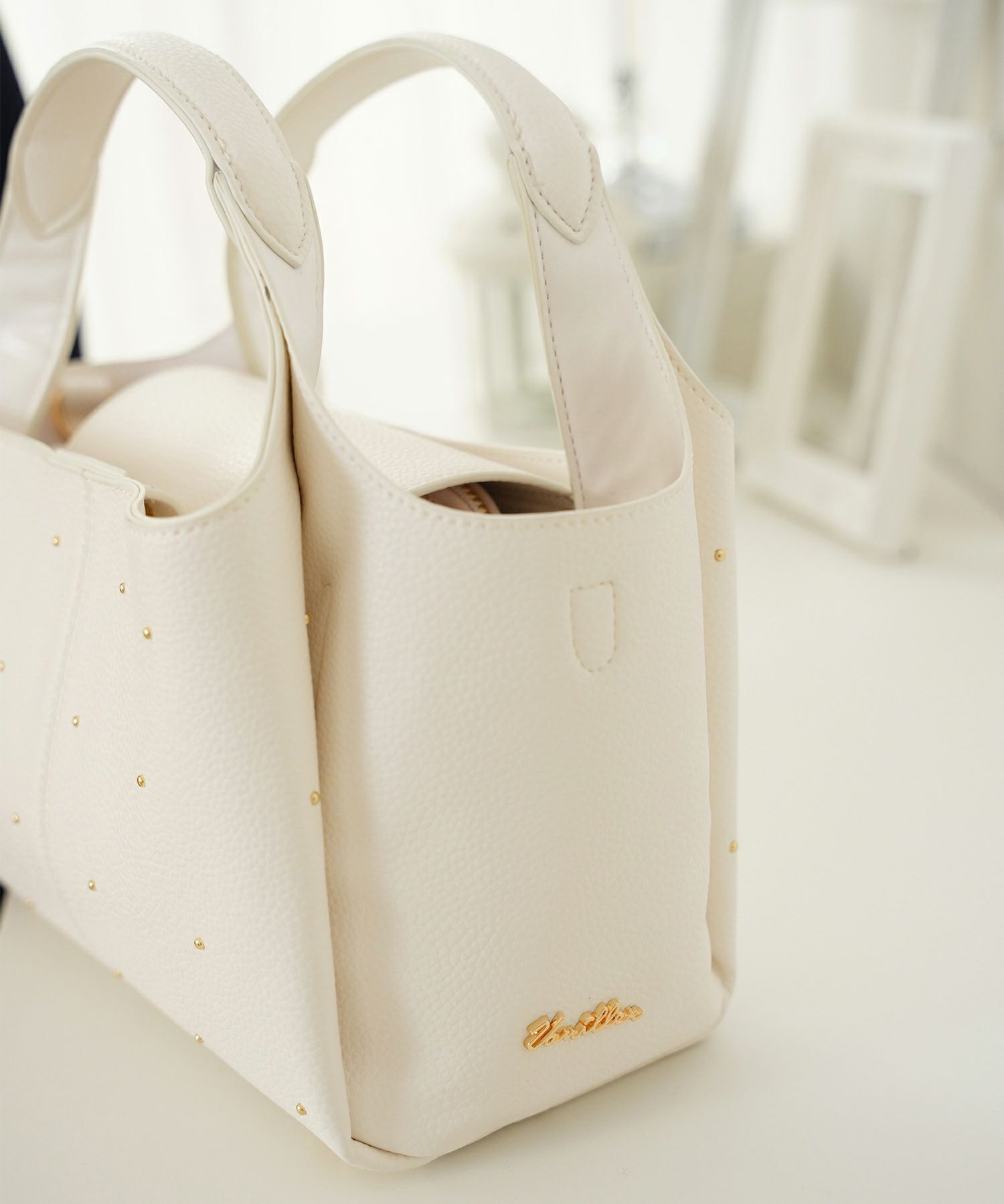 小物 バッグ スタッズ ショルダー ハンドル 合皮 仕分け ポケット