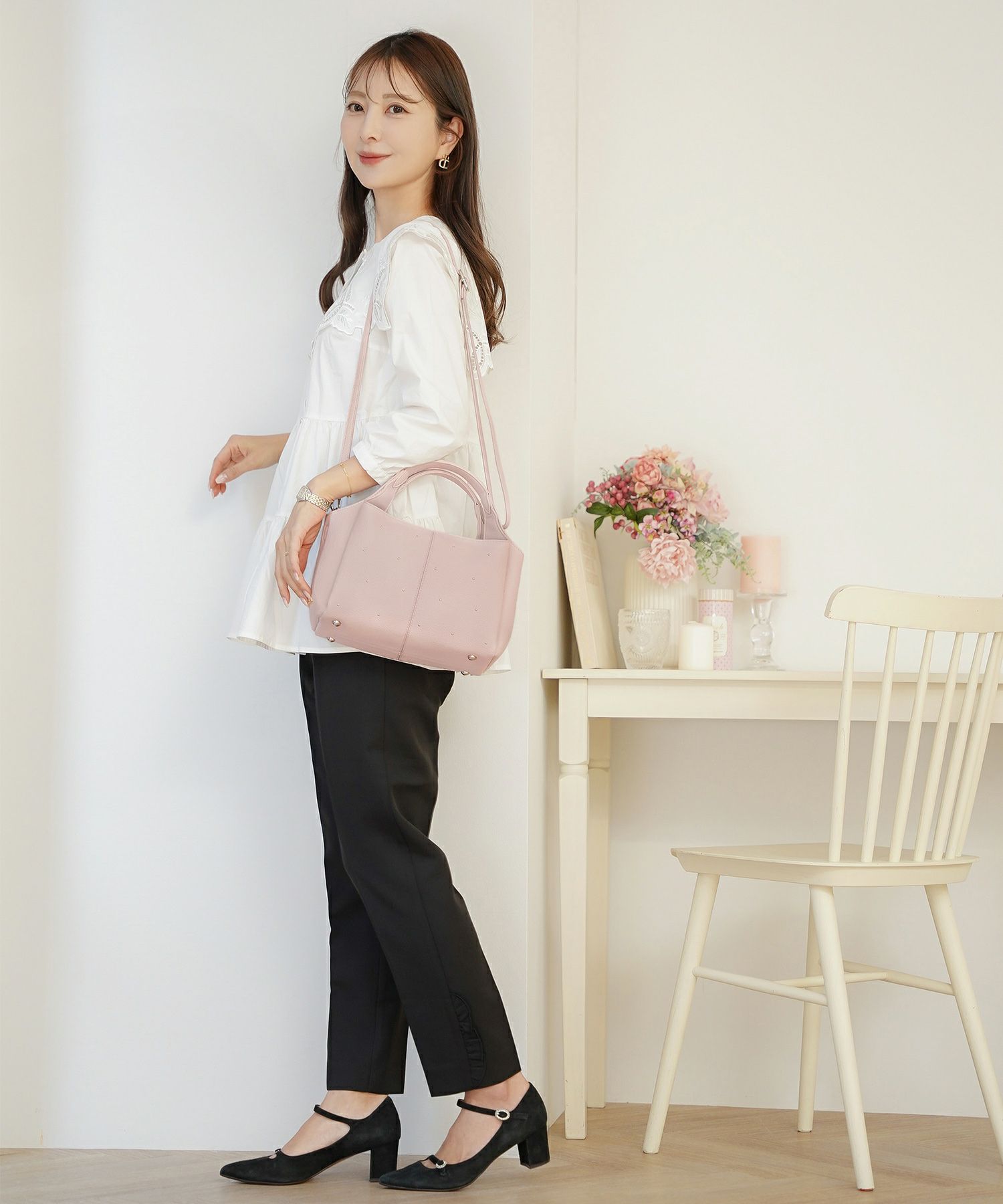 小物 バッグ スタッズ ショルダー ハンドル 合皮 仕分け ポケット