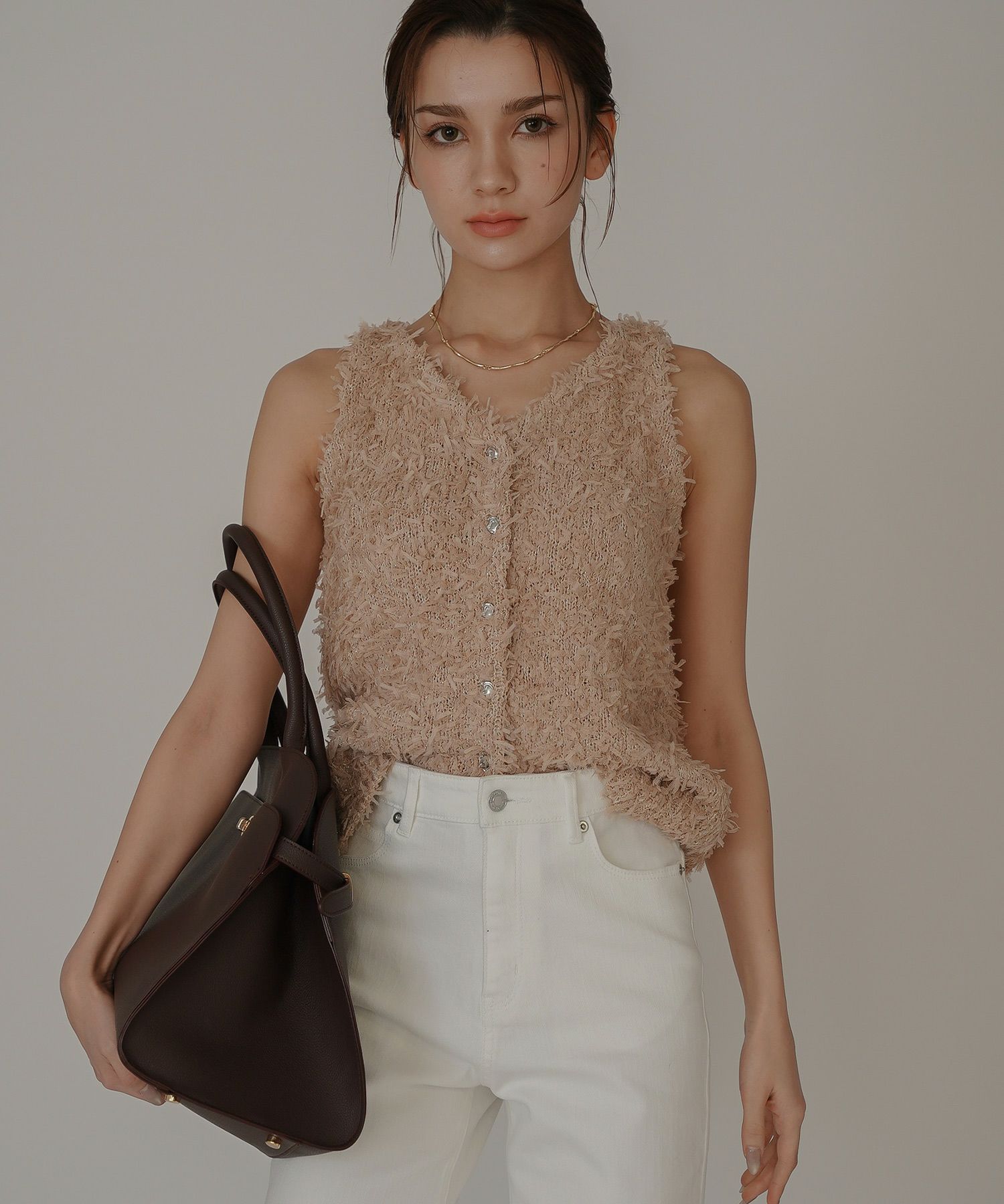 アメリカンスリーブ Vネック 2WAY フェザー レイヤード ファーベスト  海外系 きれいめ 韓国風 韓国系 スタイル盛れ KINO THE KEI