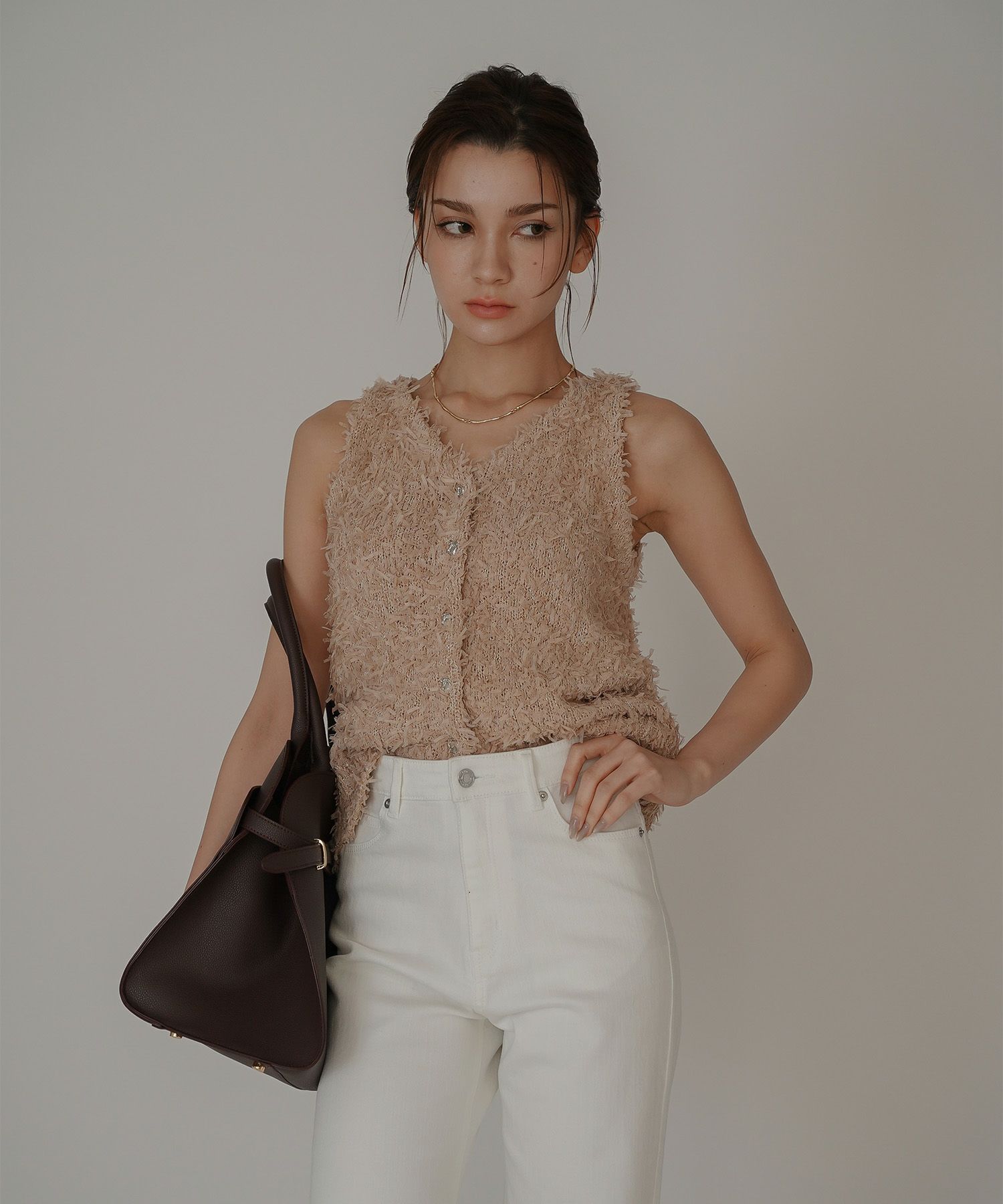 アメリカンスリーブ Vネック 2WAY フェザー レイヤード ファーベスト  海外系 きれいめ 韓国風 韓国系 スタイル盛れ KINO THE KEI