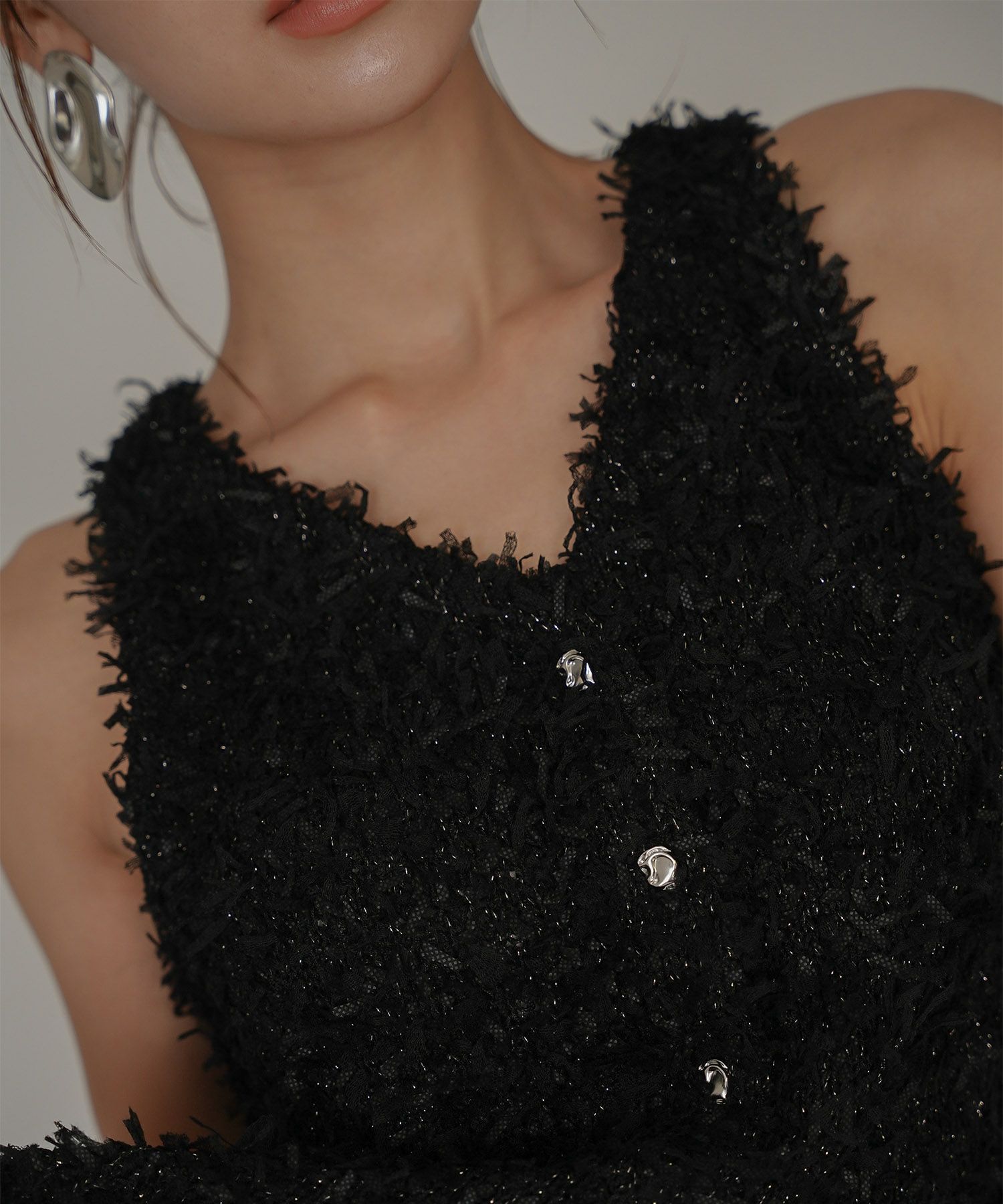 アメリカンスリーブ Vネック 2WAY フェザー レイヤード ファーベスト  海外系 きれいめ 韓国風 韓国系 スタイル盛れ KINO THE KEI