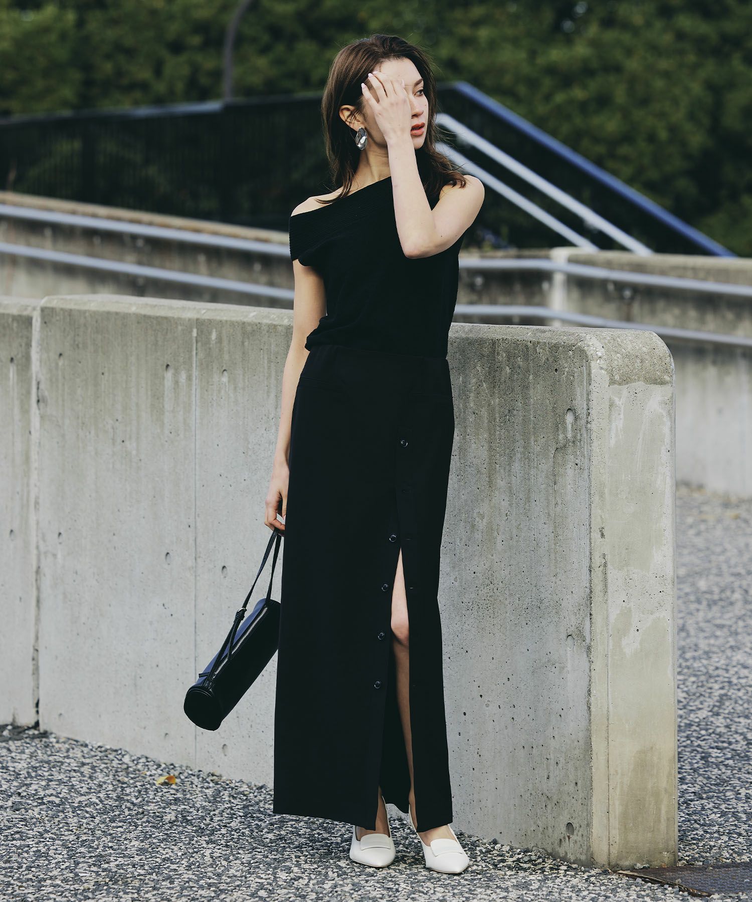 ペンシルスカート ツイル ナローシルエット スリット入り カジュアル エレガント 海外系 きれいめ 韓国風 韓国系 スタイル盛れ KINO THE KEI