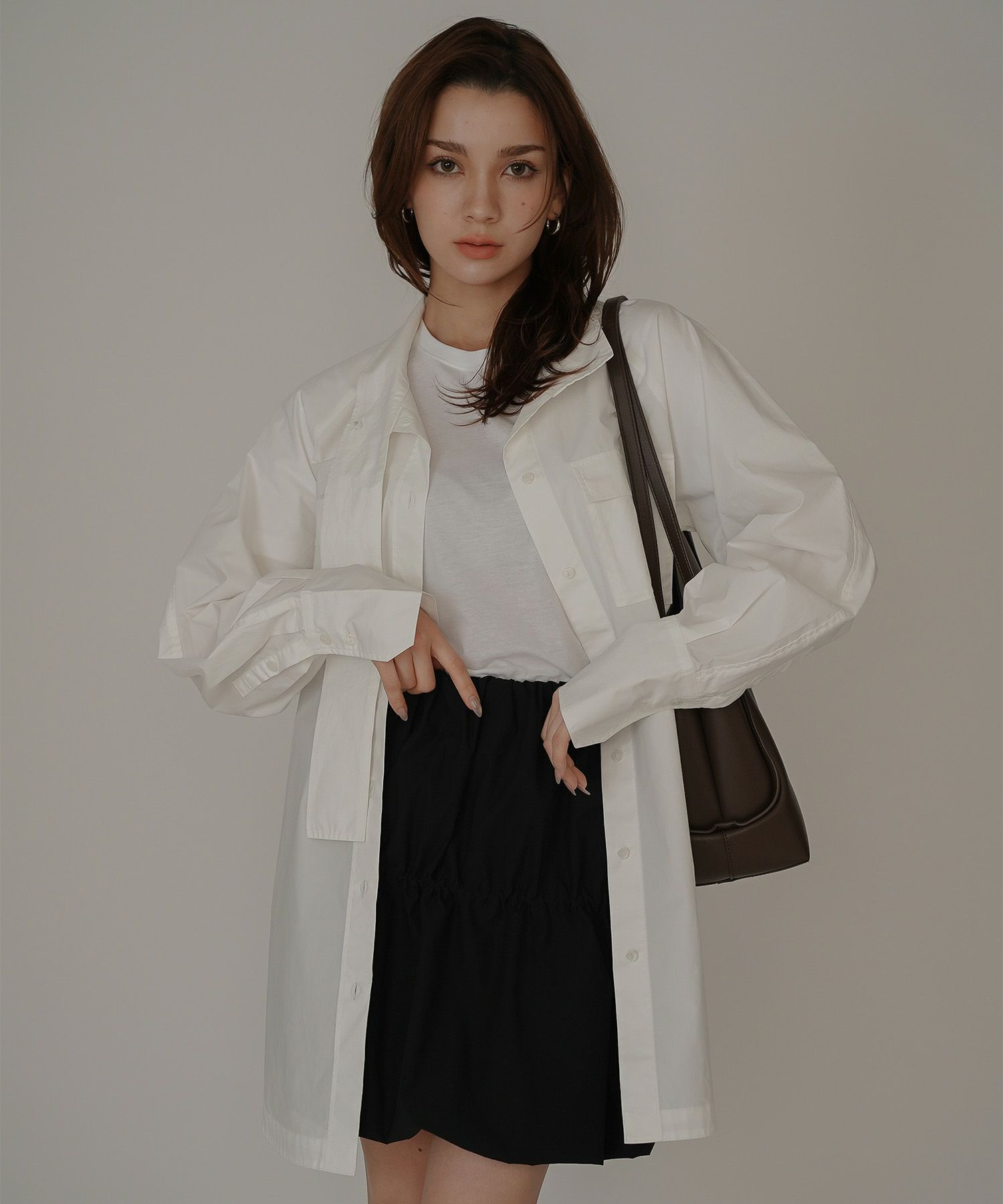 ストリート ストカジ ボーイッシュ メンズライク ロングシャツ チュニック ミニワンピ 長め丈 韓国風 韓国系 カジュアル エレガント 海外系 きれいめ 細見え カジュアル スタイル盛れ KINO THE KEI