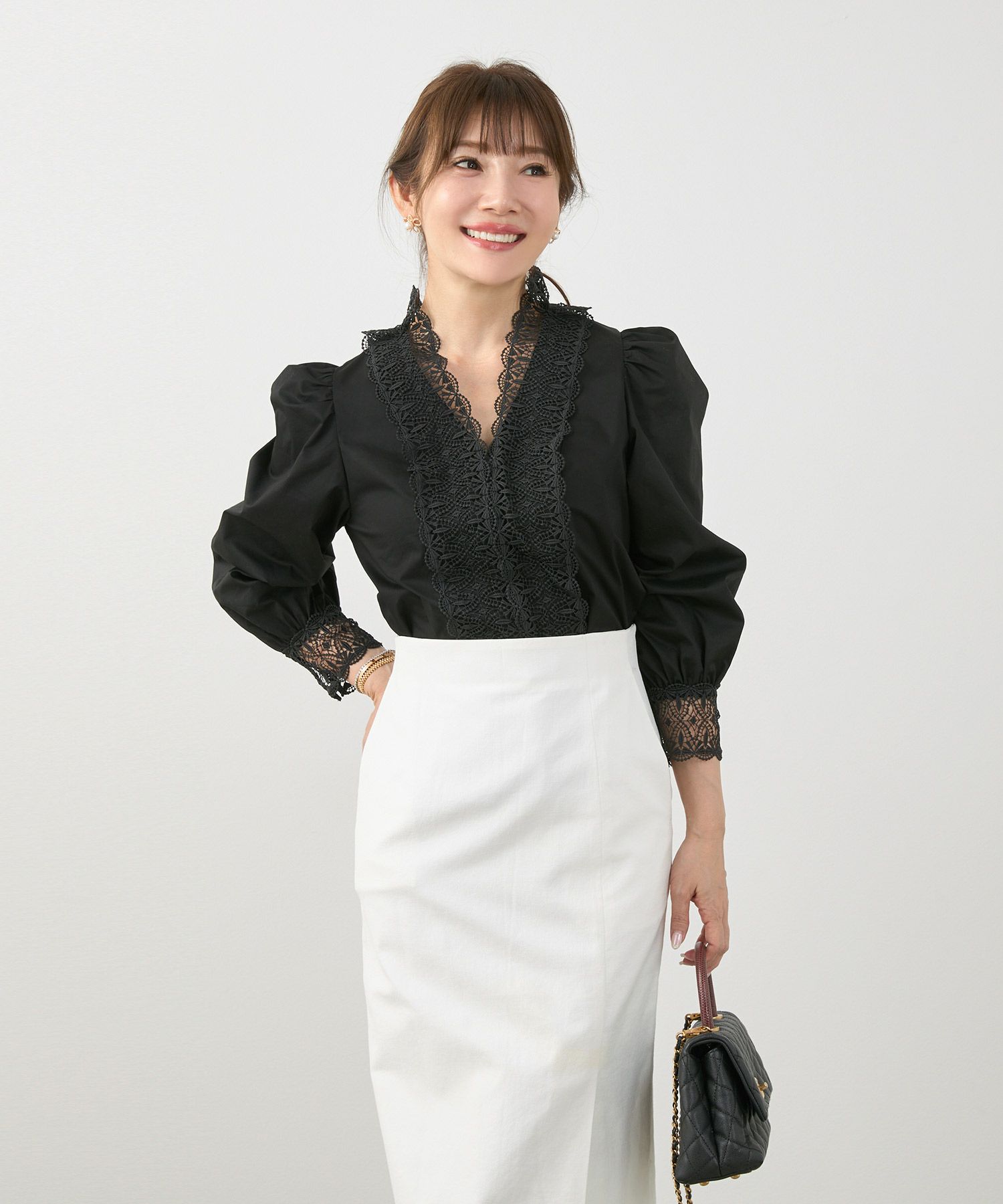 手洗い可 オケージョン 大人可愛い 上品 きれいめ オフィス 大人カジュアル フェミニン 白黒 ジョイントスペース