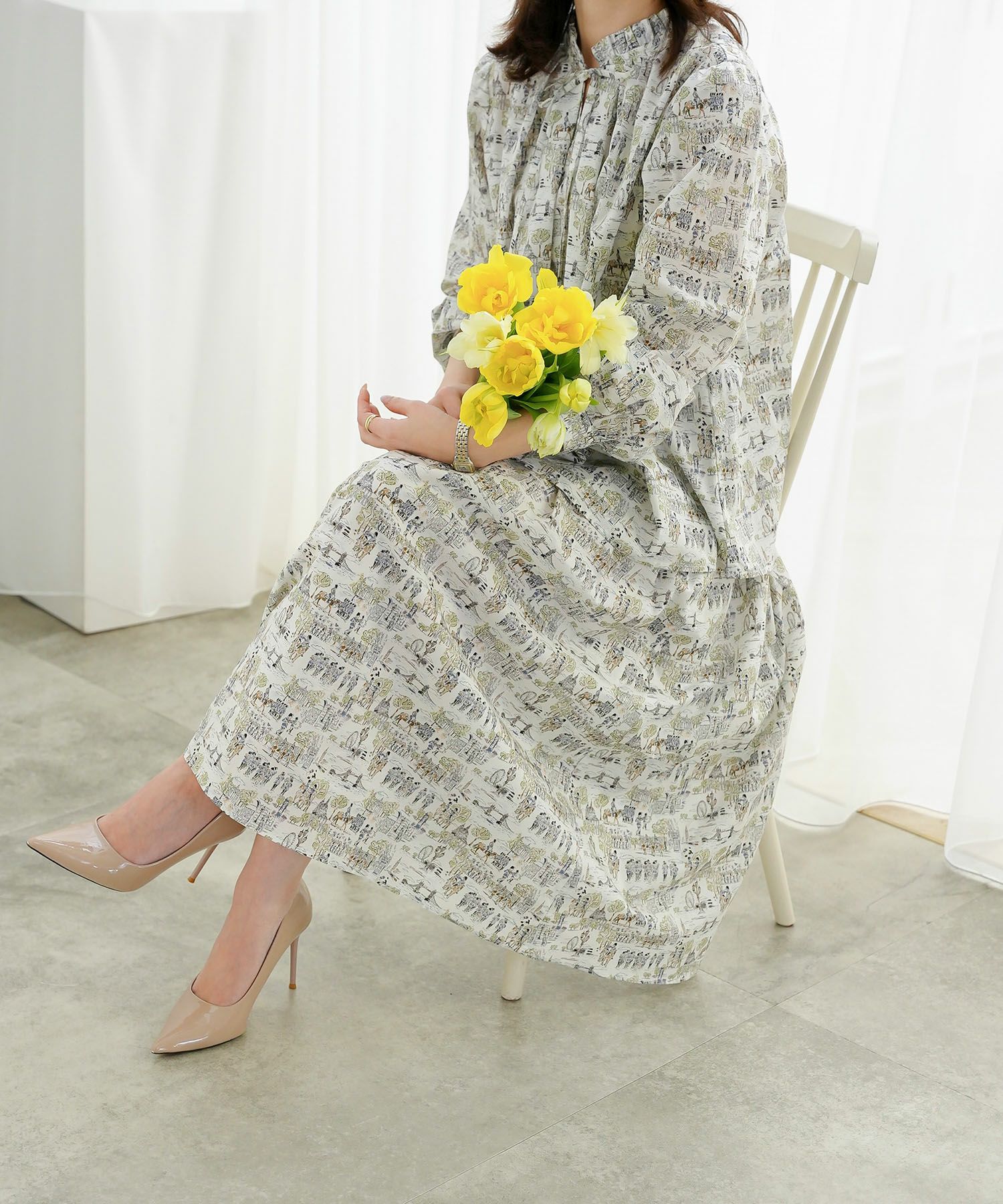 スカート ボトムス レディース ファッション 膝下丈 かわいい きれいめ 柄 リバティ ウォッシャブル 春秋 ジョイントスペース 