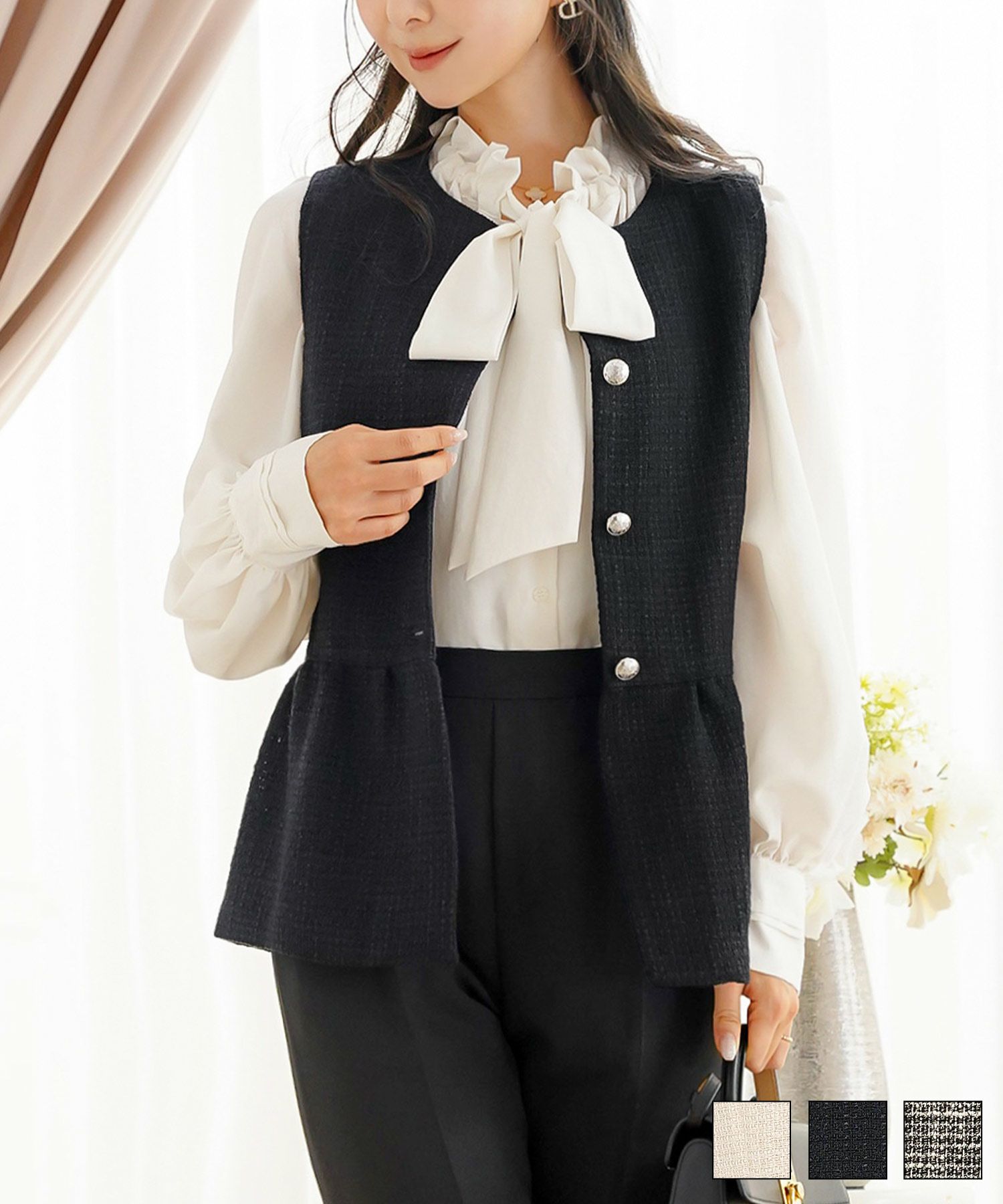 2/中旬頃発送予定！フロントファスナー スカラップ ワンピース le reve