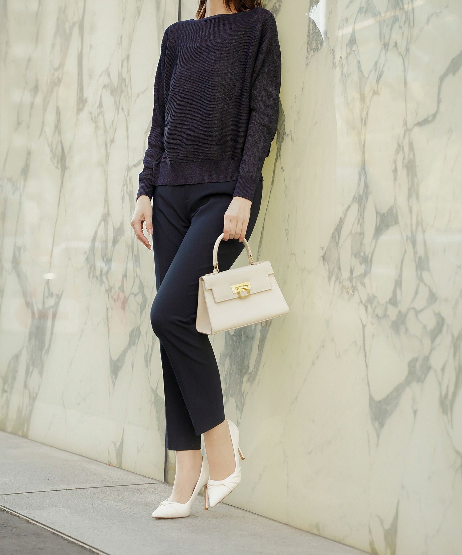 トップス ニット レディース ファッション プルオーバー かわいい きれいめ 春夏秋 白黒 ウォッシャブル ジョイントスペース